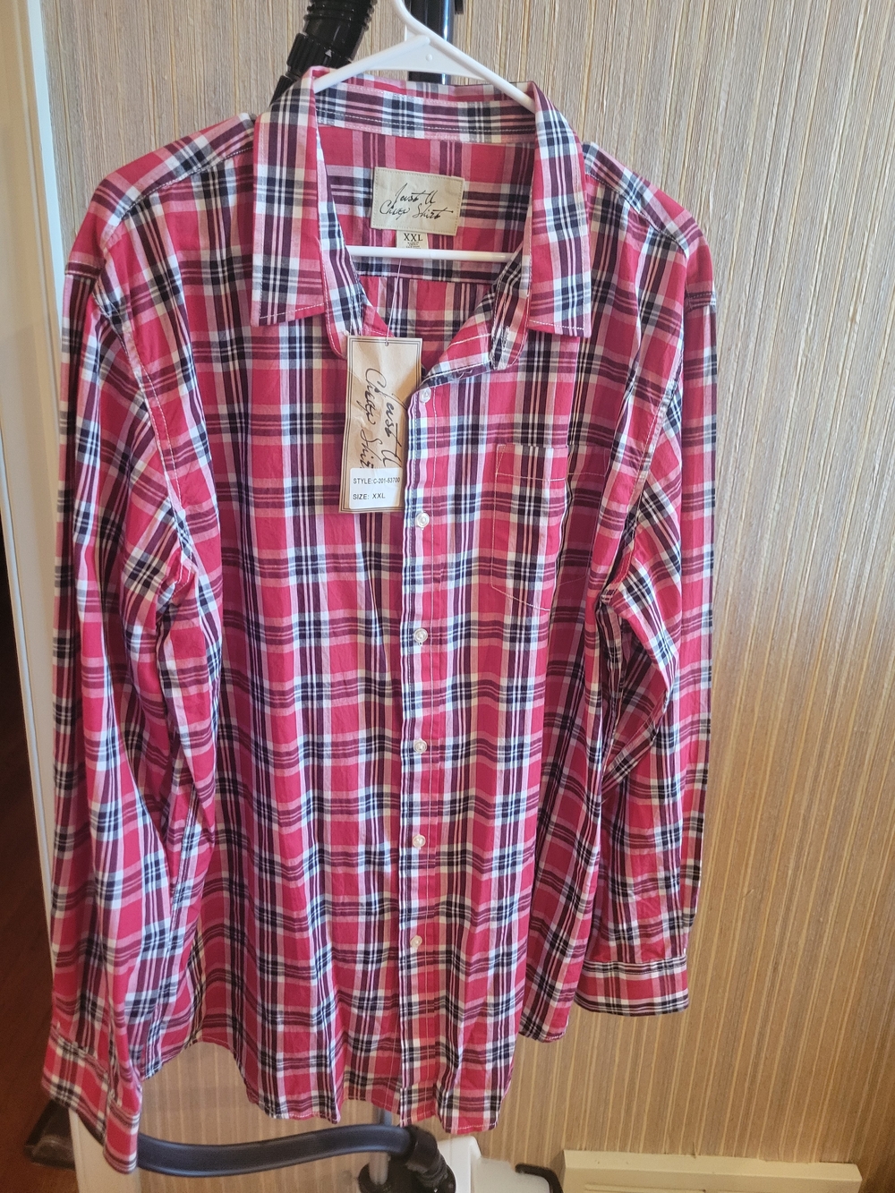 Men's Red Plaid Button-Down Shirt - Casual Long Sleeve NWT XXL